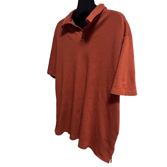 Perry Ellis Men’s L Luxury Pima Cotton Polo Shirt Rust Short Sleeve Solid - Picture 3 of 10